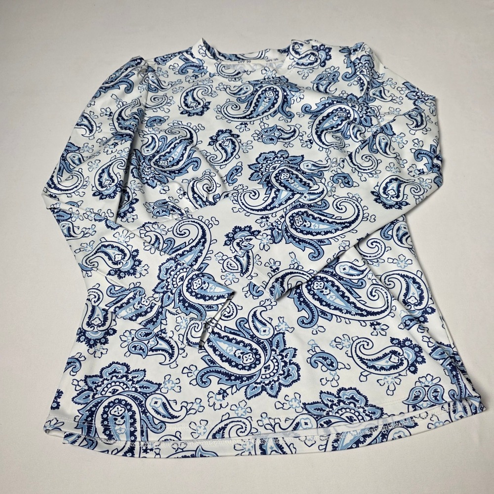 Tenth Ocean Rash Guard Women Medium Blue White Paisley UPF 50 Long Sleeve Top
